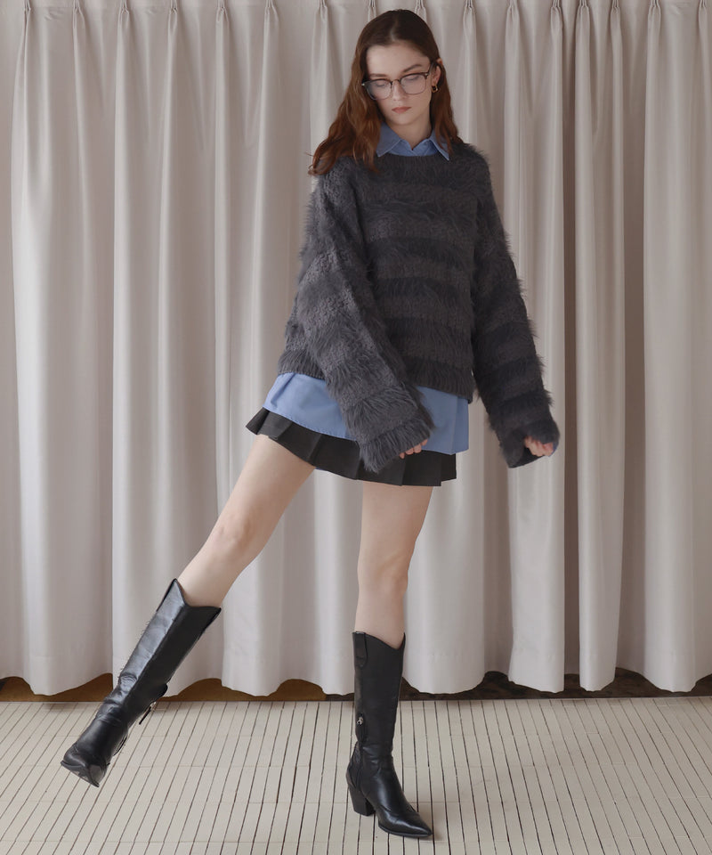 【12月上旬お届け商品】オーバーサイズシャギーボーダーニット