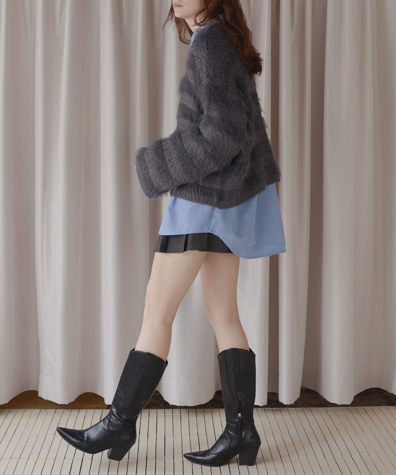 【12月上旬お届け商品】オーバーサイズシャギーボーダーニット