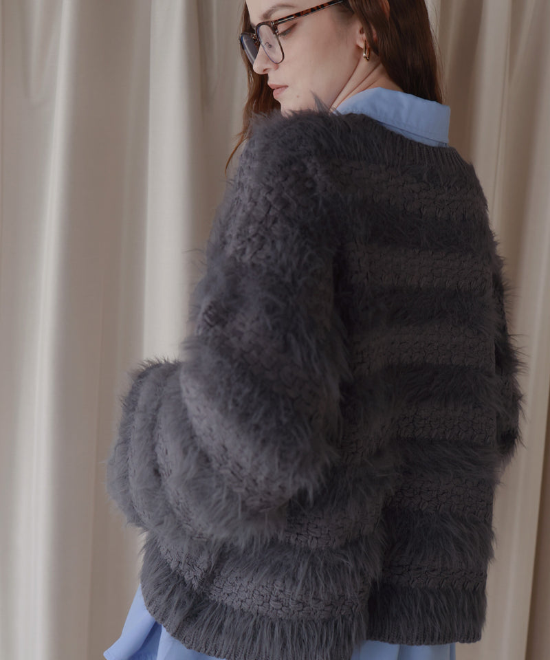 【12月上旬お届け商品】オーバーサイズシャギーボーダーニット