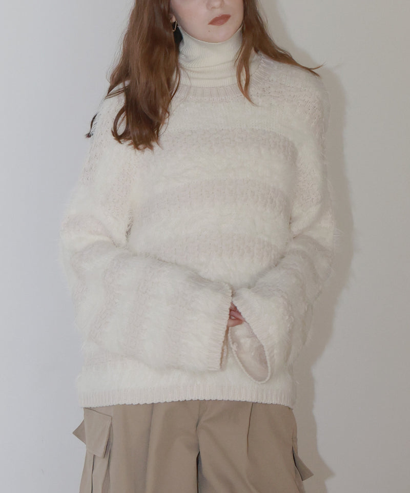 【12月上旬お届け商品】オーバーサイズシャギーボーダーニット