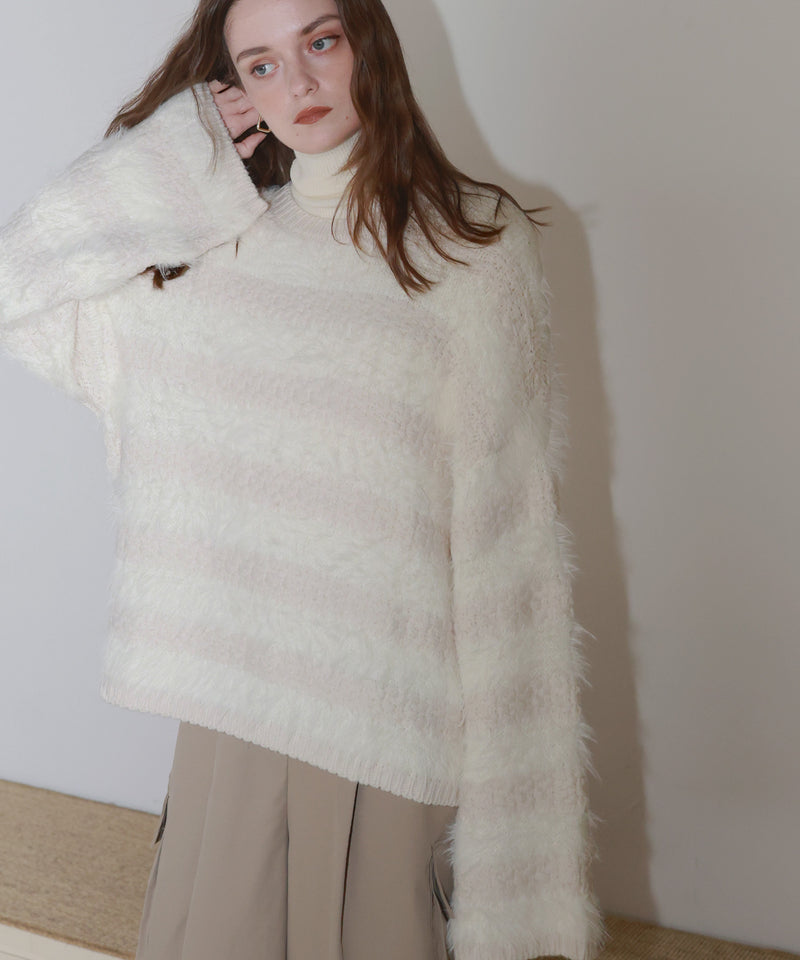 【12月上旬お届け商品】オーバーサイズシャギーボーダーニット