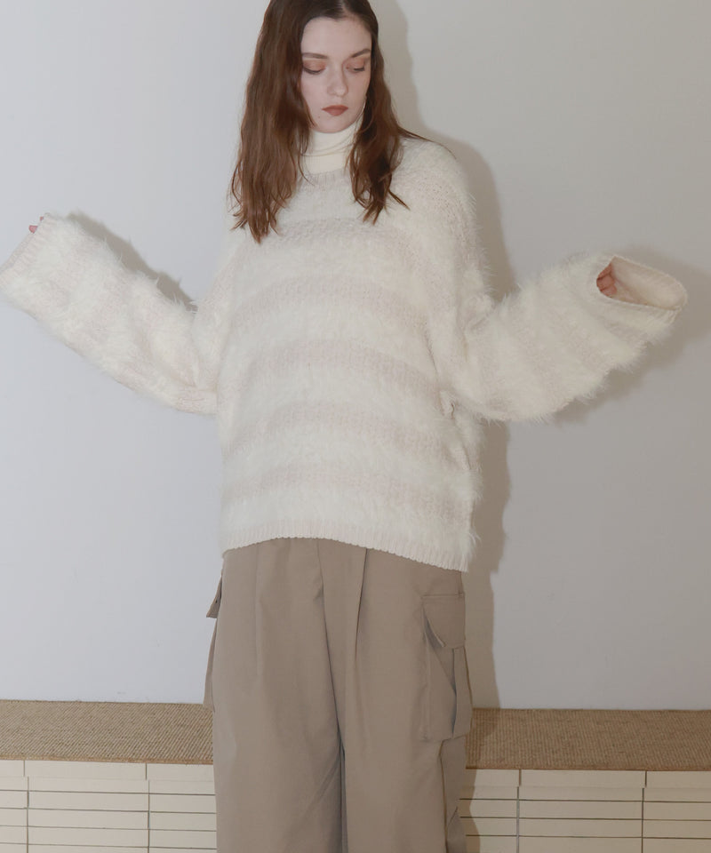 【12月上旬お届け商品】オーバーサイズシャギーボーダーニット