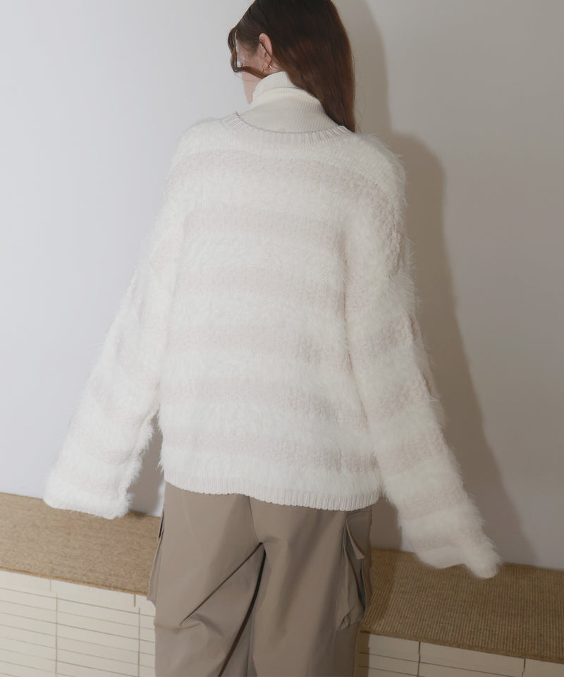 【12月上旬お届け商品】オーバーサイズシャギーボーダーニット