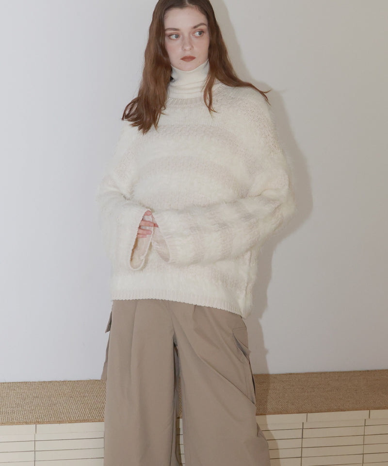 【12月上旬お届け商品】オーバーサイズシャギーボーダーニット