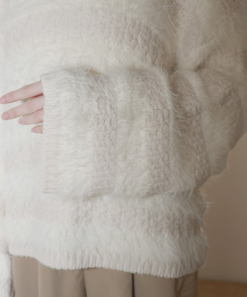 【12月上旬お届け商品】オーバーサイズシャギーボーダーニット