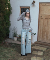 フード付きシアーロングスリーブTシャツ