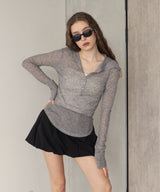 フード付きシアーロングスリーブTシャツ