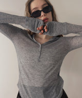 フード付きシアーロングスリーブTシャツ