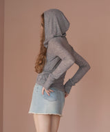 フード付きシアーロングスリーブTシャツ