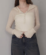 フード付きシアーロングスリーブTシャツ