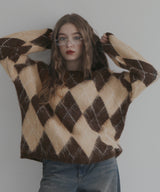 アーガイルモヘアタッチニット