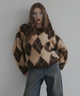 アーガイルモヘアタッチニット