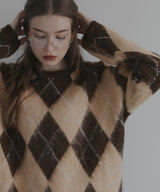 アーガイルモヘアタッチニット