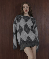 アーガイルモヘアタッチニット