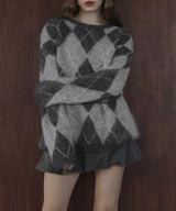 アーガイルモヘアタッチニット