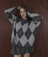 アーガイルモヘアタッチニット