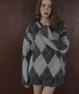 アーガイルモヘアタッチニット