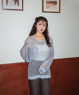 【しょちゃんコラボ】スパンコール透かし編みＶネックニット