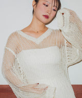 【しょちゃんコラボ】スパンコール透かし編みＶネックニット