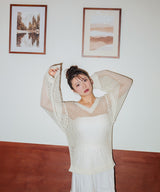 【しょちゃんコラボ】スパンコール透かし編みＶネックニット