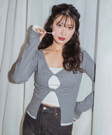 【しょちゃんコラボ】フロントオープン配色トップス