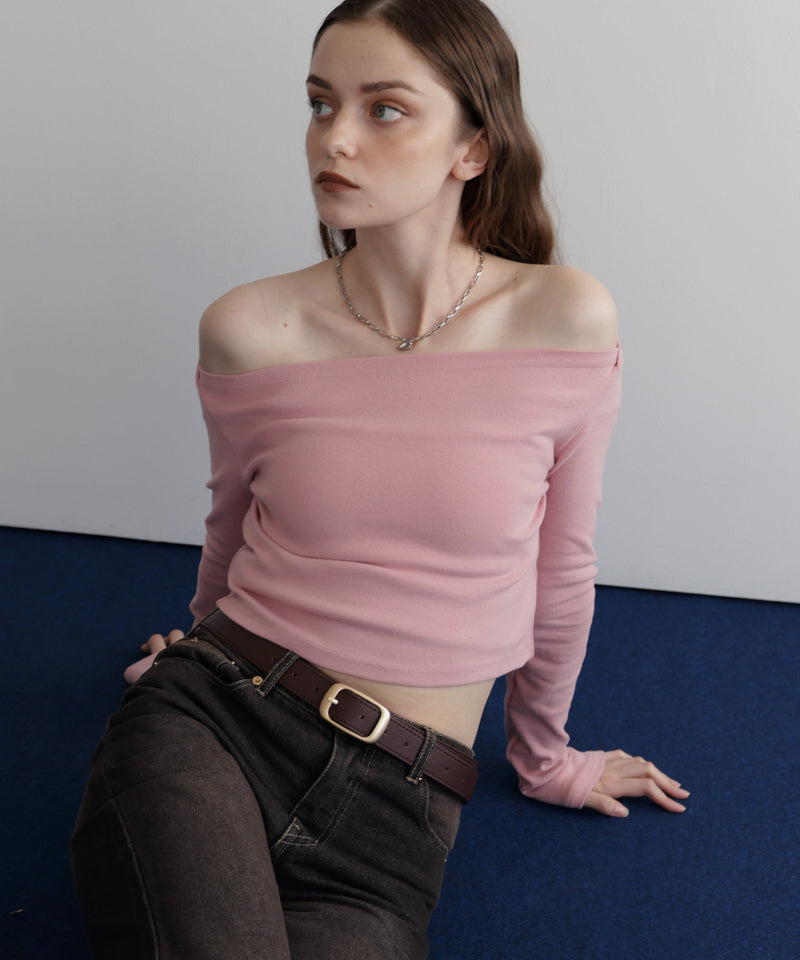 オフショルクロップドロングスリーブTシャツ