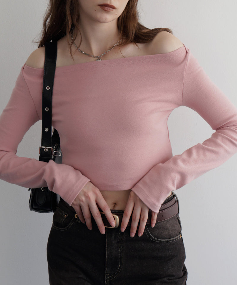 オフショルクロップドロングスリーブTシャツ