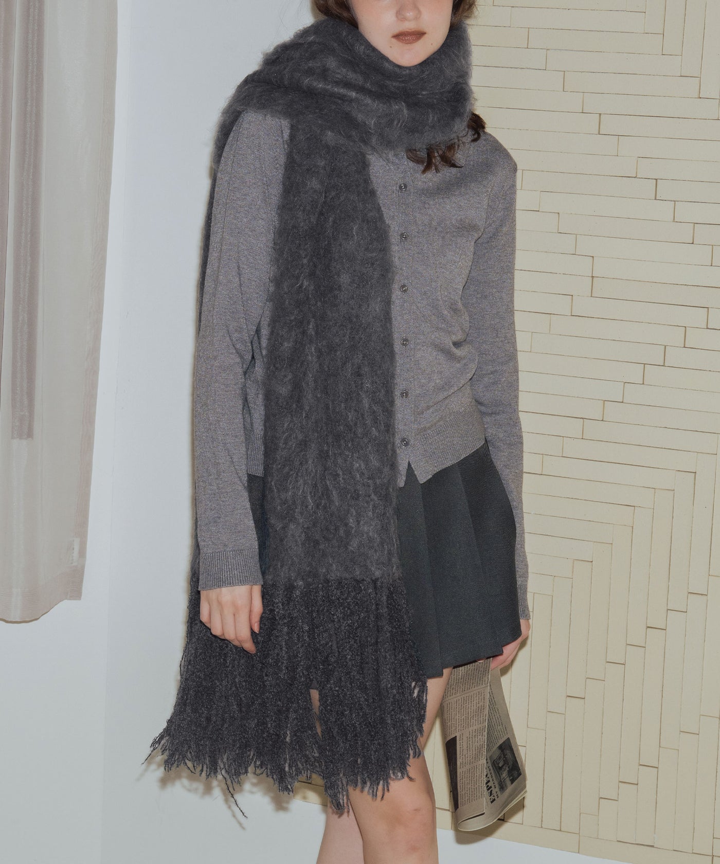 モヘアタッチシャギーボリュームフリンジカラーマフラー – Mili