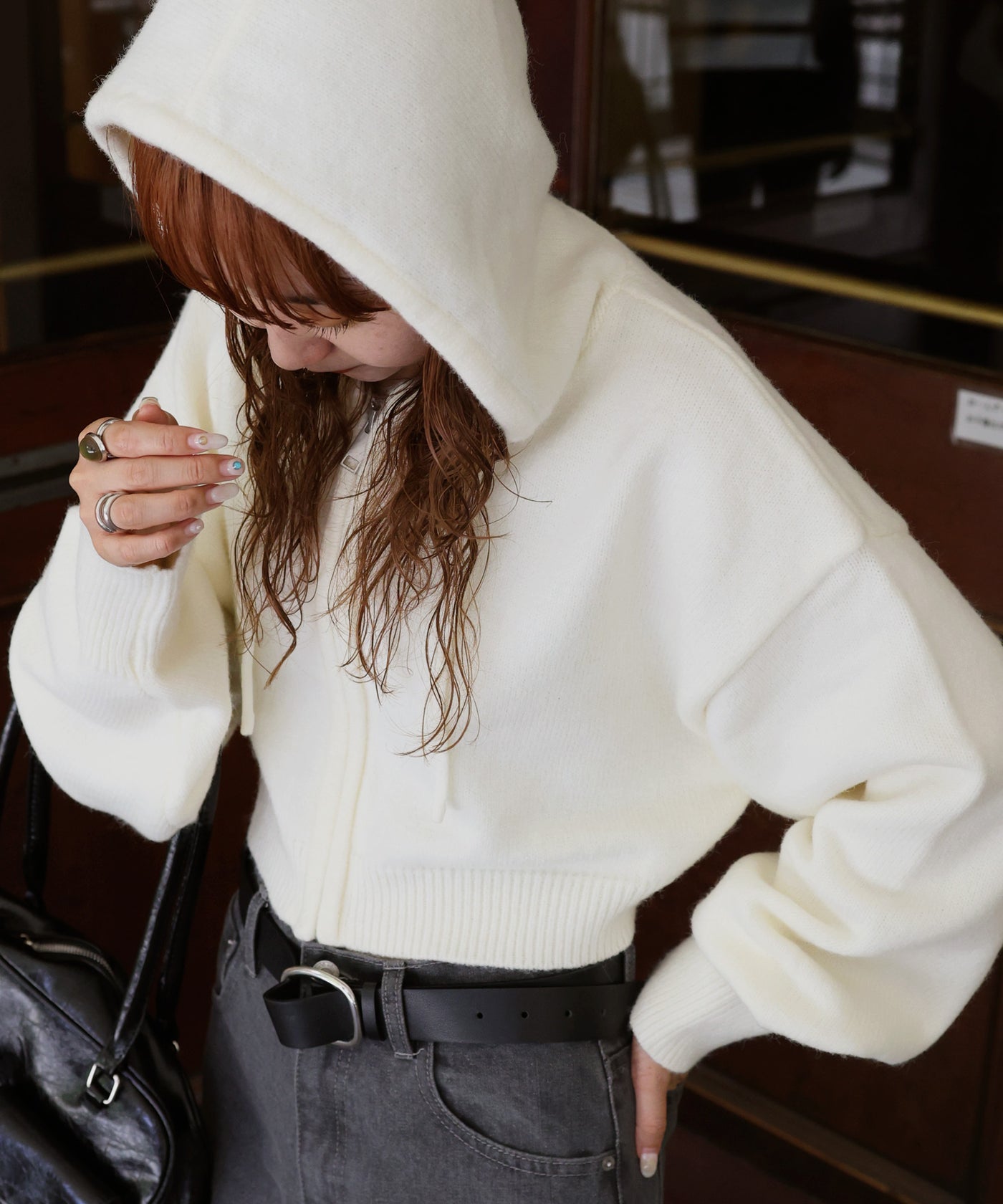 ダブルジップショート丈オーバーサイズニットパーカー – Mili