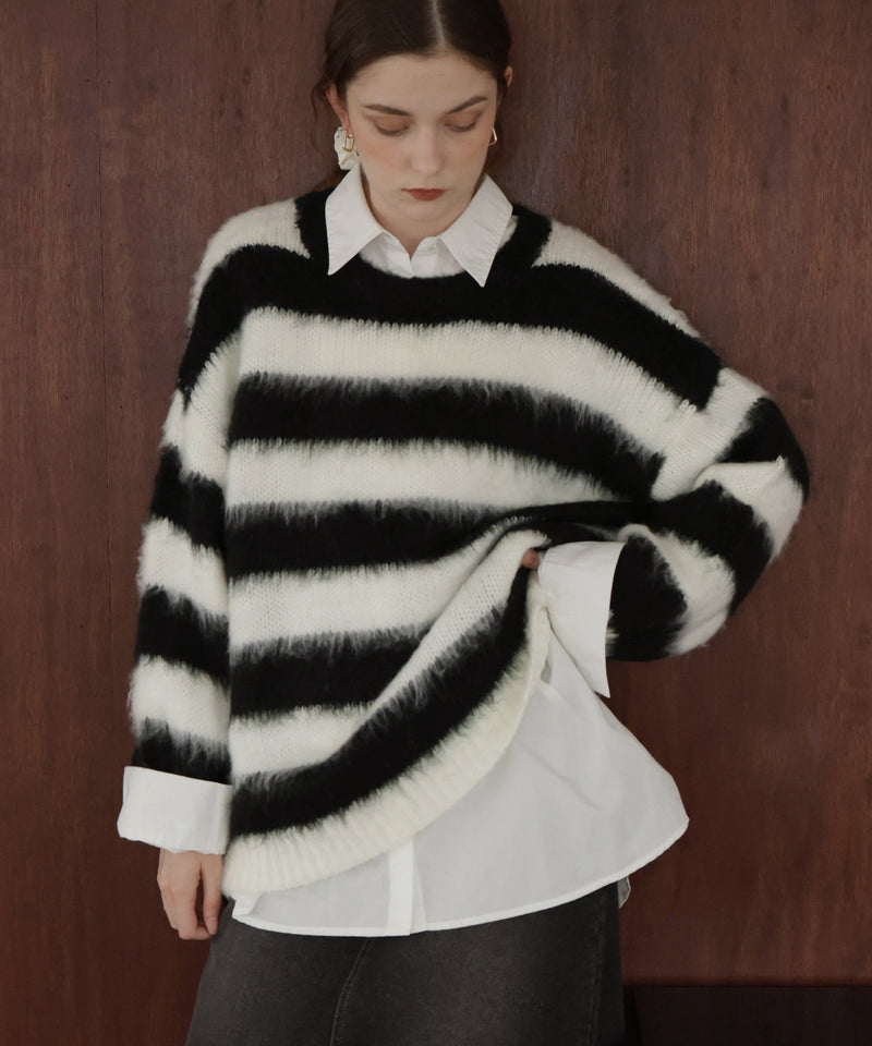 シャギーボーダーオーバーサイズ配色ニット