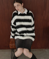 シャギーボーダーオーバーサイズ配色ニット