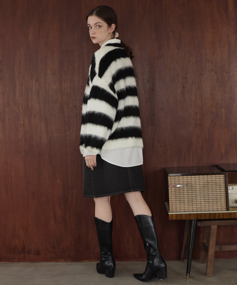シャギーボーダーオーバーサイズ配色ニット