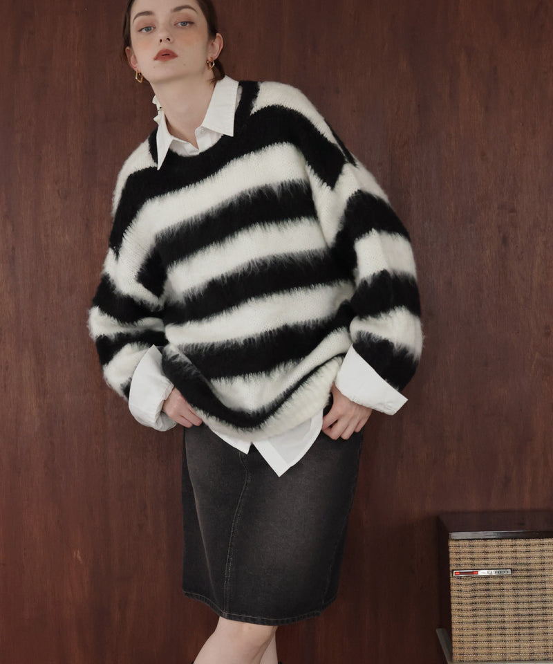 シャギーボーダーオーバーサイズ配色ニット