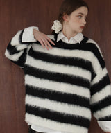 シャギーボーダーオーバーサイズ配色ニット