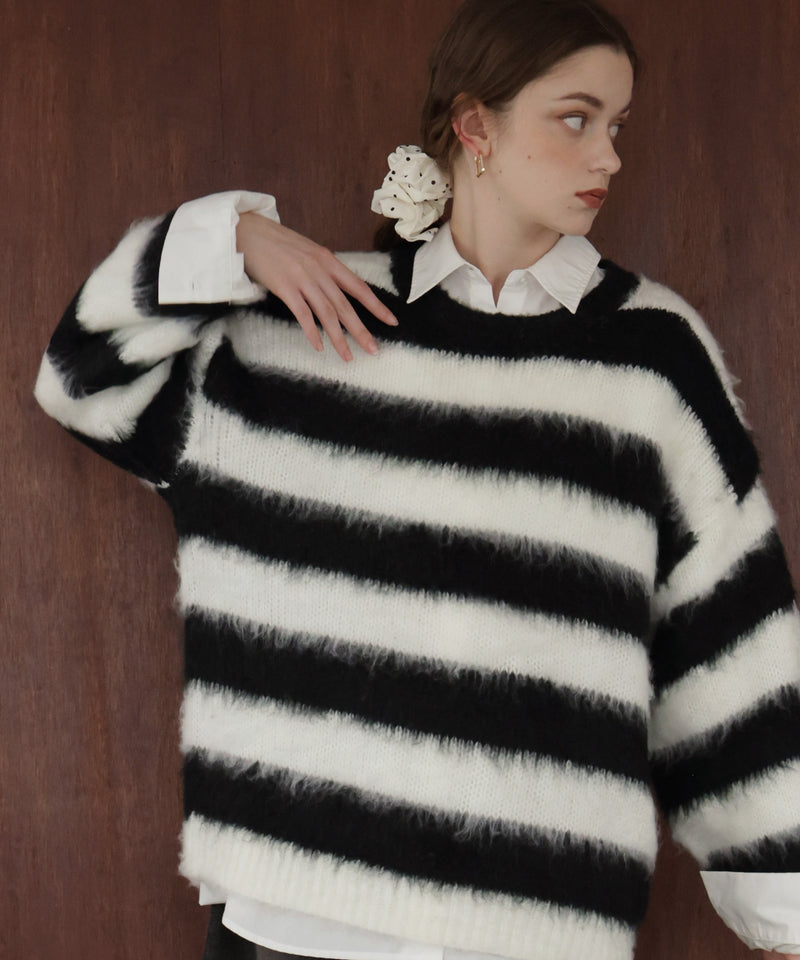シャギーボーダーオーバーサイズ配色ニット