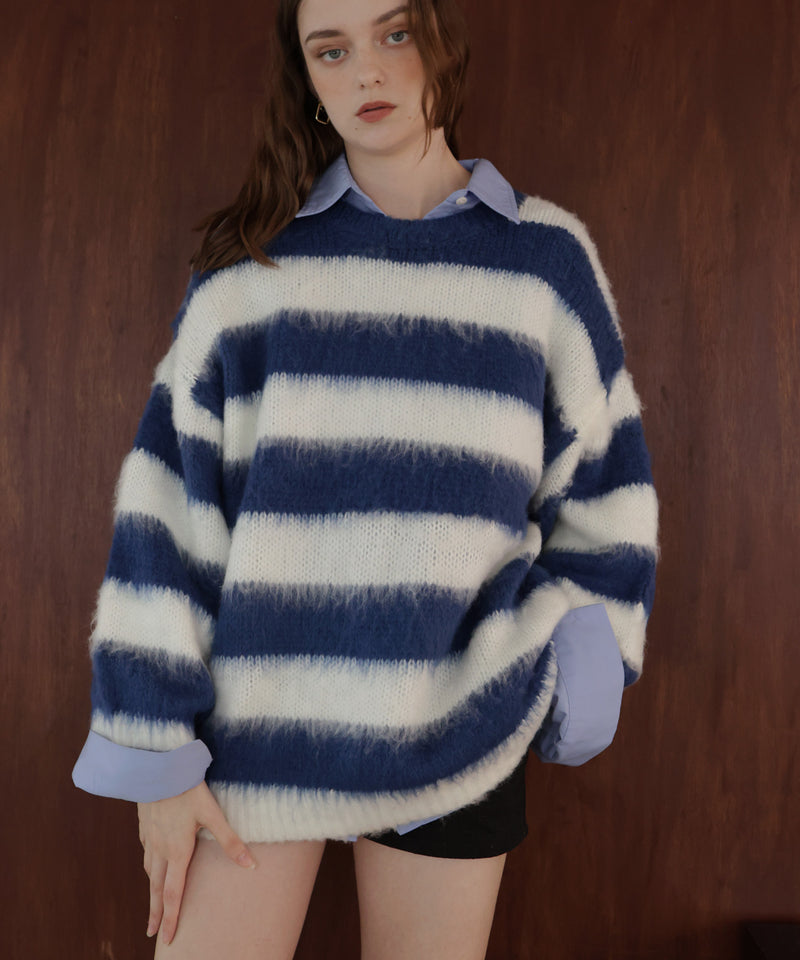 シャギーボーダーオーバーサイズ配色ニット