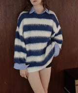シャギーボーダーオーバーサイズ配色ニット