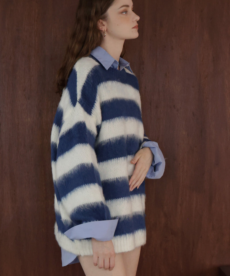 シャギーボーダーオーバーサイズ配色ニット
