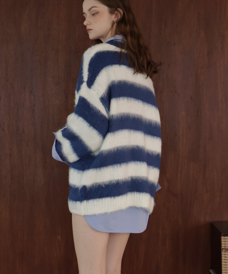 シャギーボーダーオーバーサイズ配色ニット
