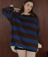 シャギーボーダーオーバーサイズ配色ニット