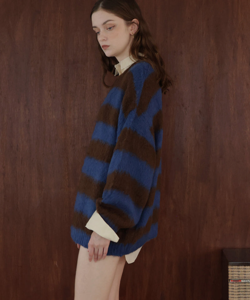シャギーボーダーオーバーサイズ配色ニット