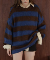 シャギーボーダーオーバーサイズ配色ニット