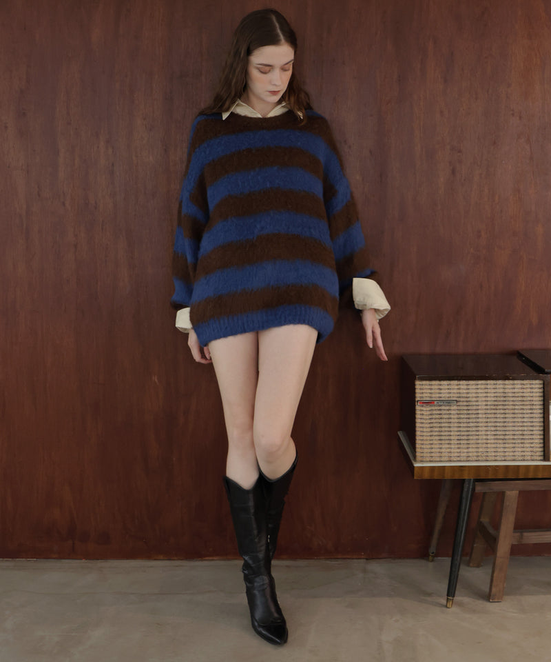 シャギーボーダーオーバーサイズ配色ニット