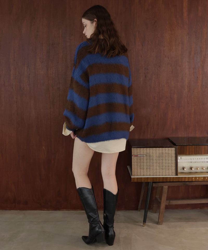 シャギーボーダーオーバーサイズ配色ニット