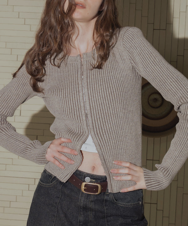 ホック付きコンパクトリブニットカーディガン