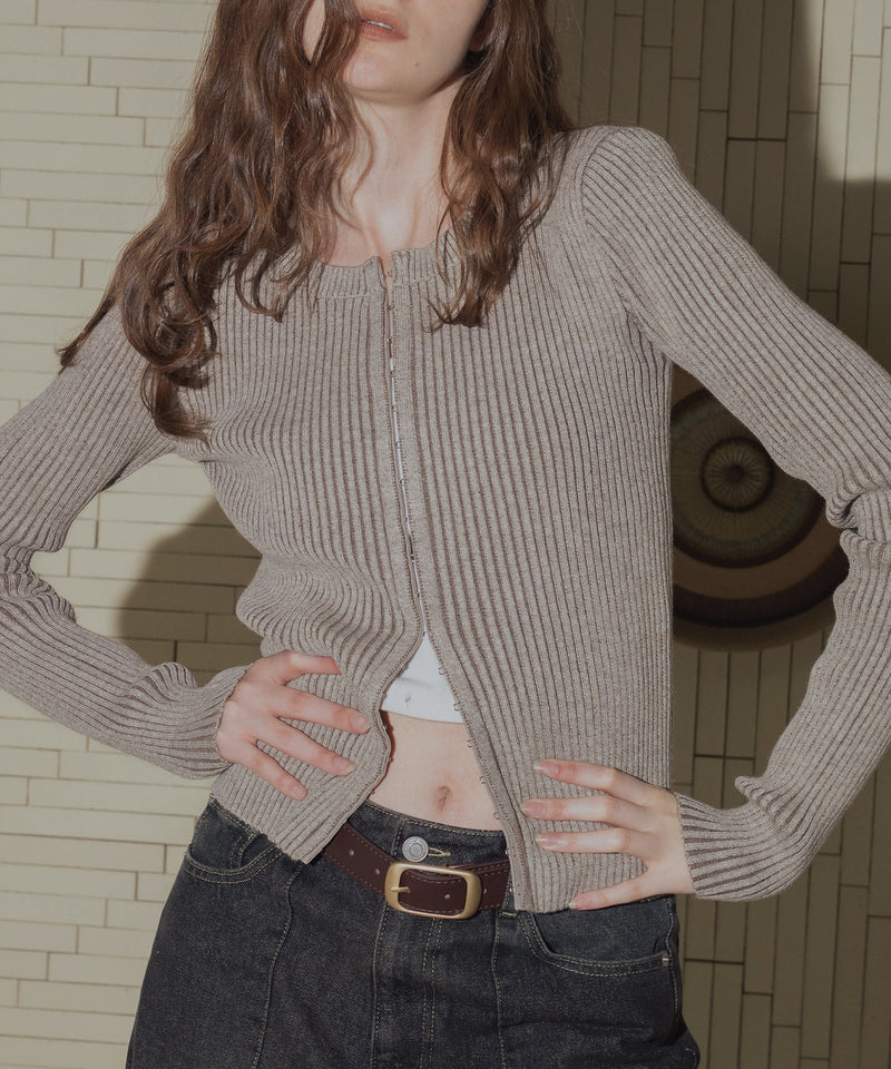 ホック付きコンパクトリブニットカーディガン