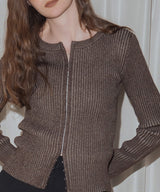ホック付きコンパクトリブニットカーディガン