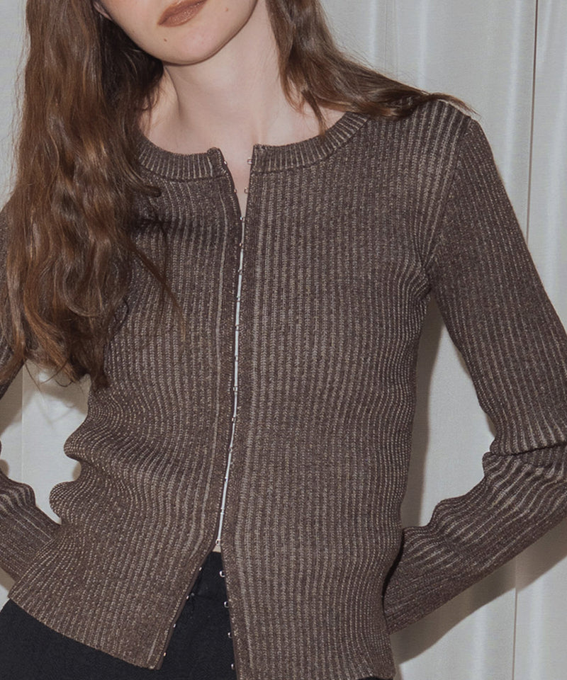 ホック付きコンパクトリブニットカーディガン