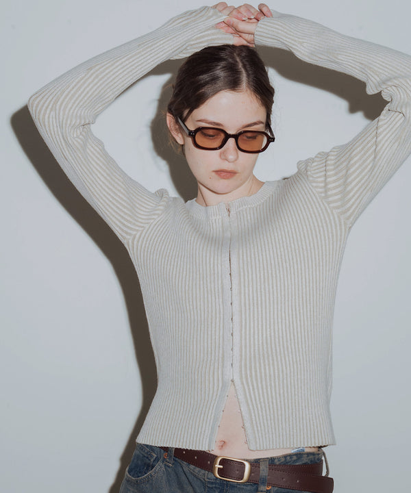 ホック付きコンパクトリブニットカーディガン