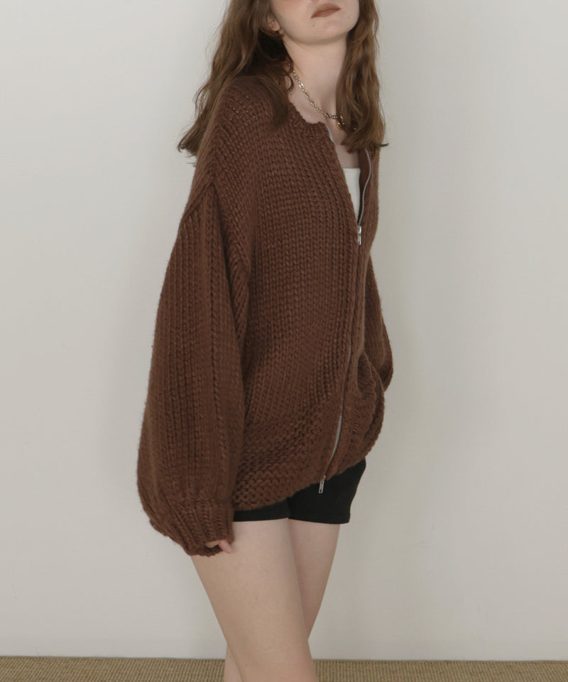 【10月中旬お届け商品】手編み風ダブルジップルーズニットカーディガン